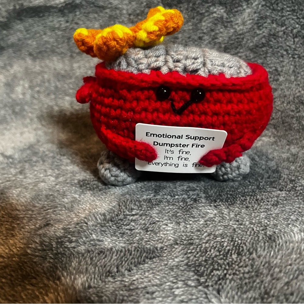 Emotional Support Crochet Dumpster Fire Creative Crochet Funny Toy Gifts